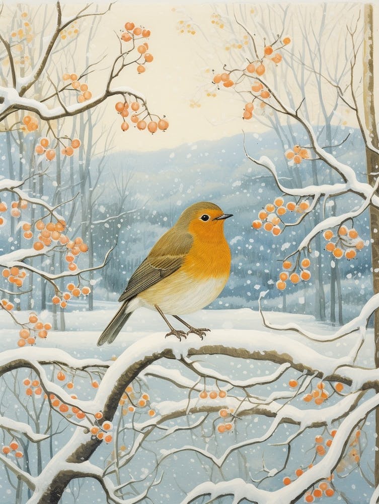 Winter Bird Painting European Robin 1