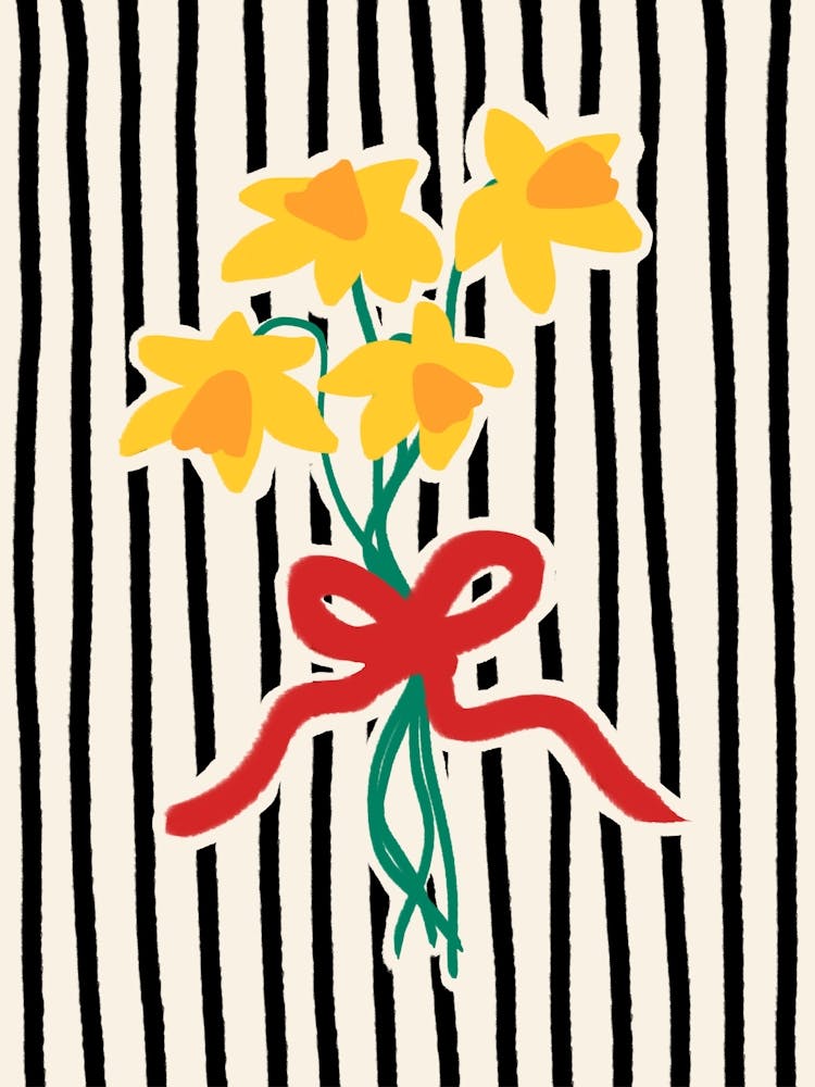 Daffodils in Bow Black Stripes