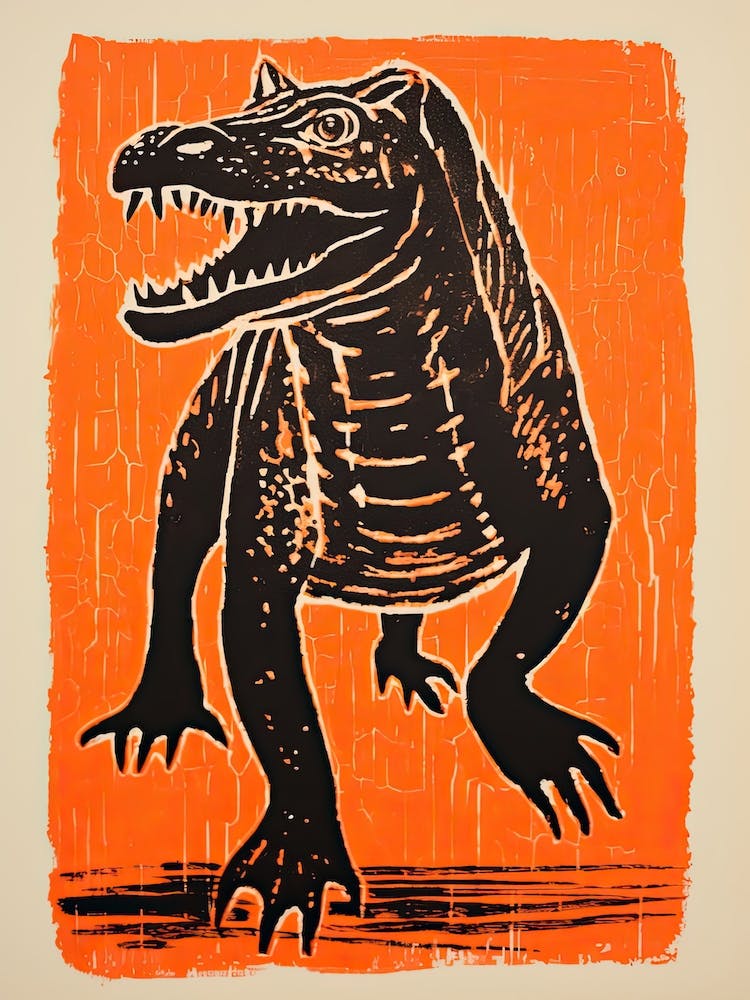 Alligator, Woodblock Animal Drawing 3