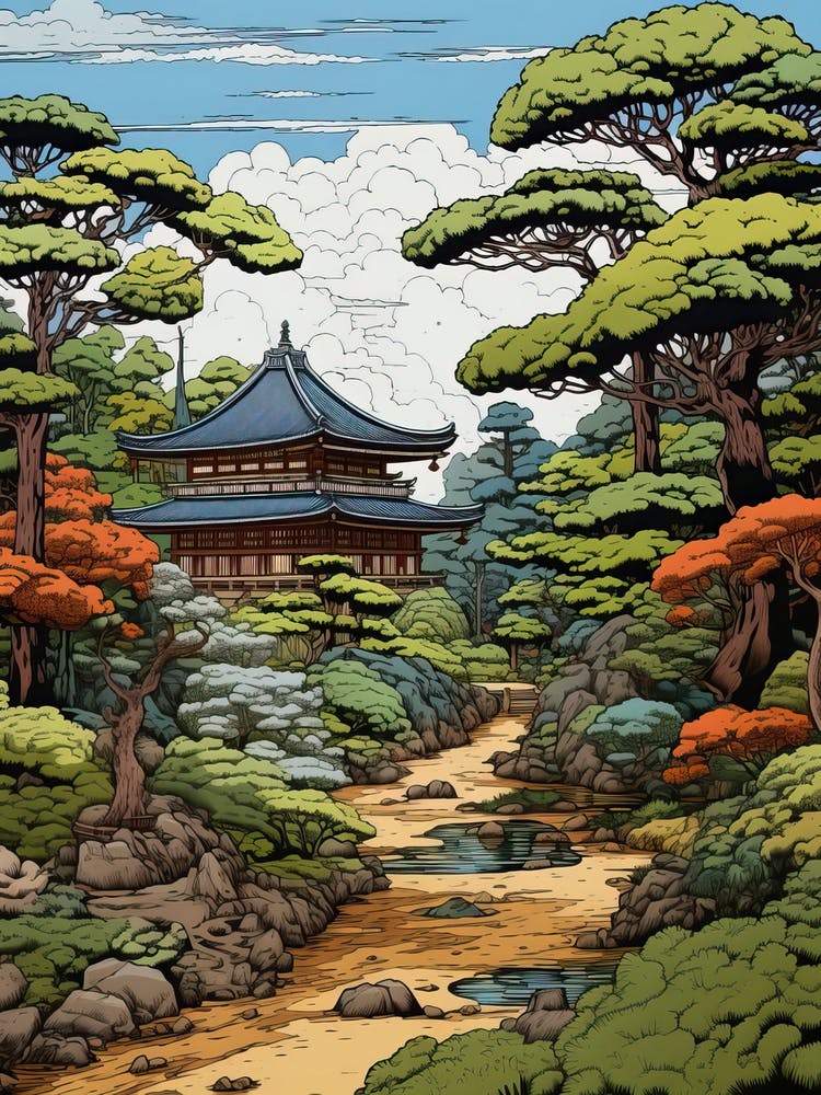 Ise Grand Shrine In Mie, Ukiyo E Drawing 1