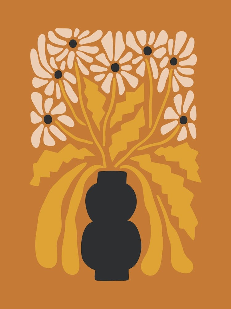 Minimalist Retro Flower Print 2 Orange