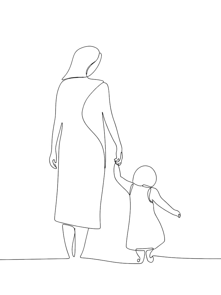 Continuous Line Drawing Of Mother And Child