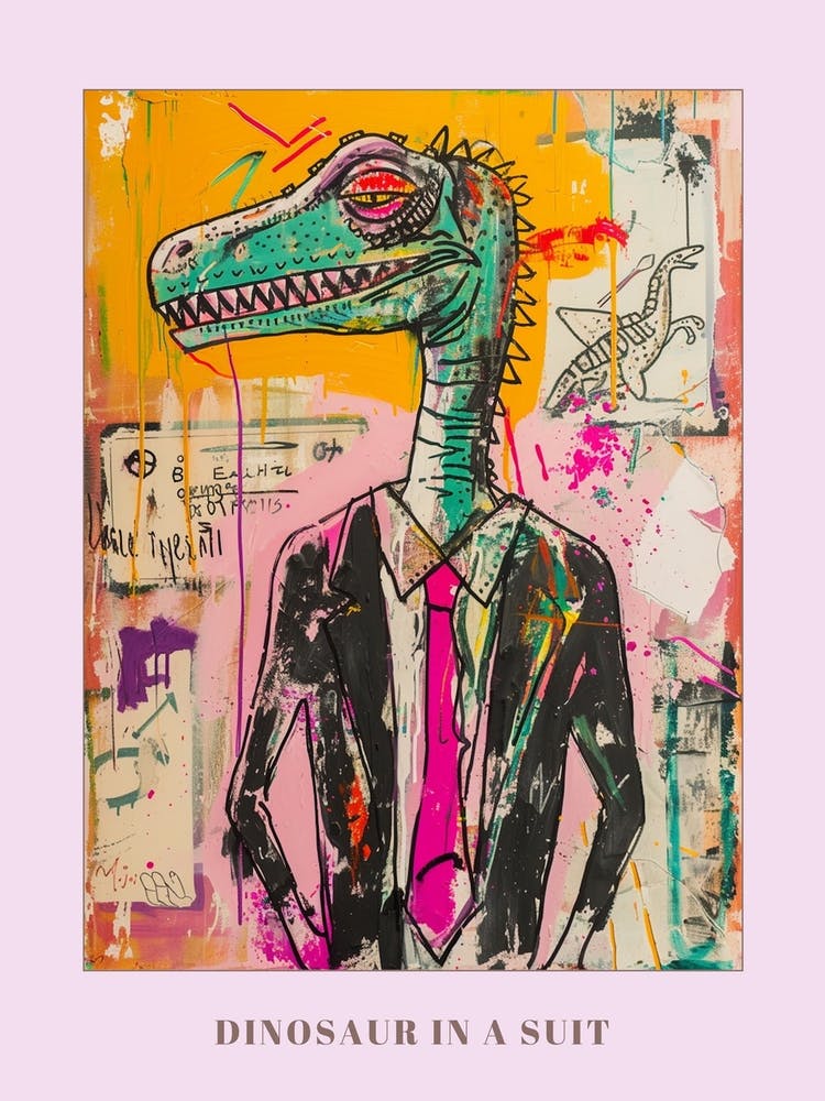 Dinosaur In A Suit Pink Graffiti Style 2 Poster