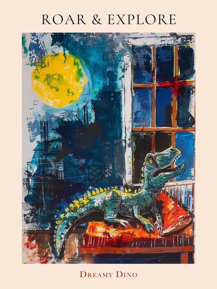 Dinosaur Graffiti Style Brushstroke In Bed Poster