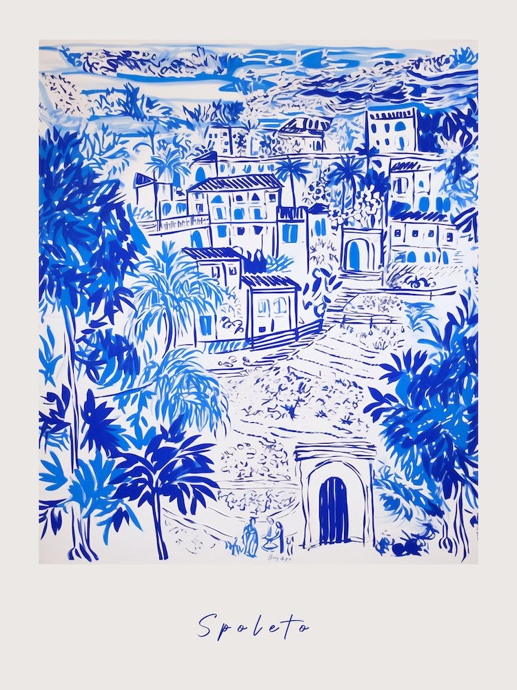 Spoleto Italy Blue Drawing Poster