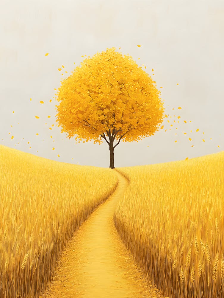 Yellow Tree In A Wheat Field