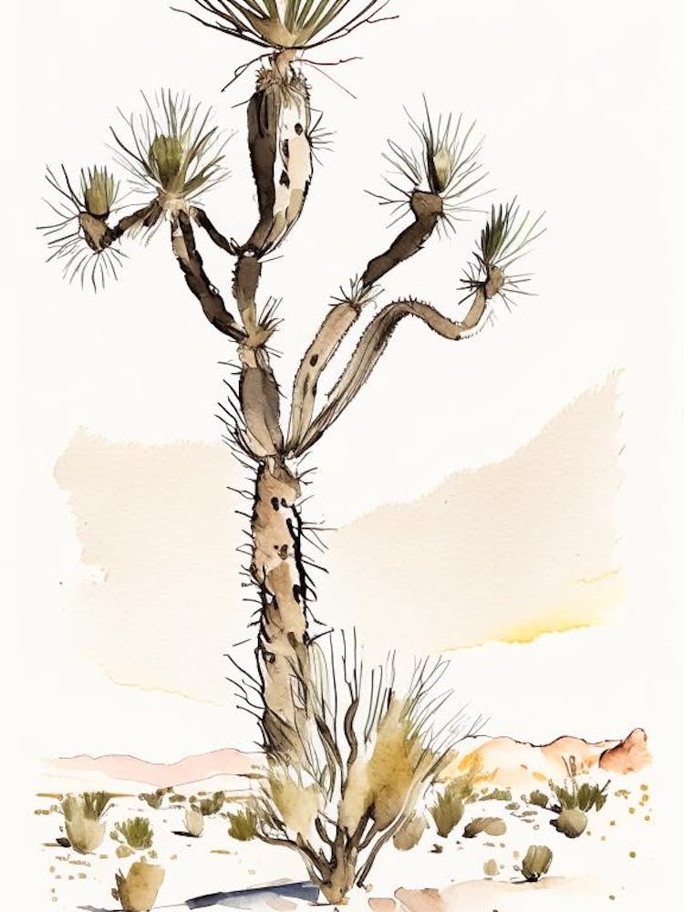 Joshua Tree By Desert Spring Minimilist Watercolour  (5)