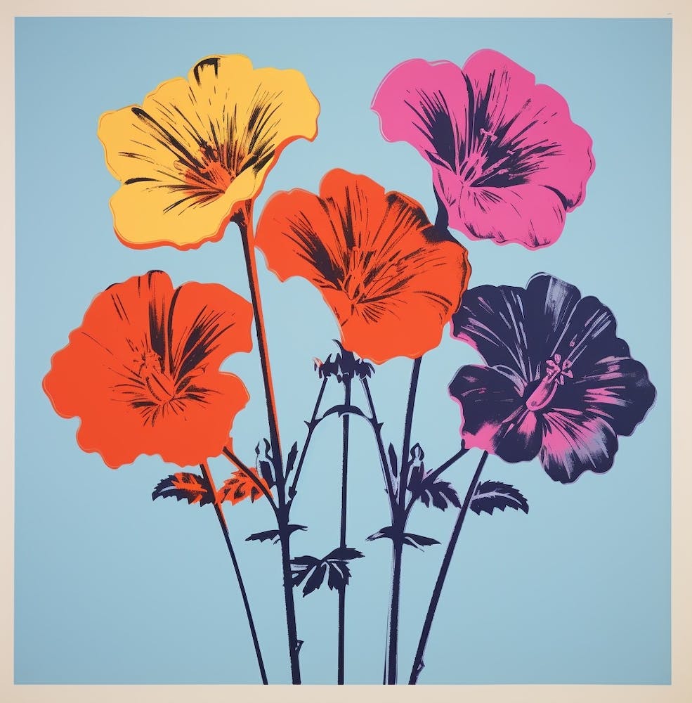 Andy Warhol Style Pop Art Flowers Florals 6 Square