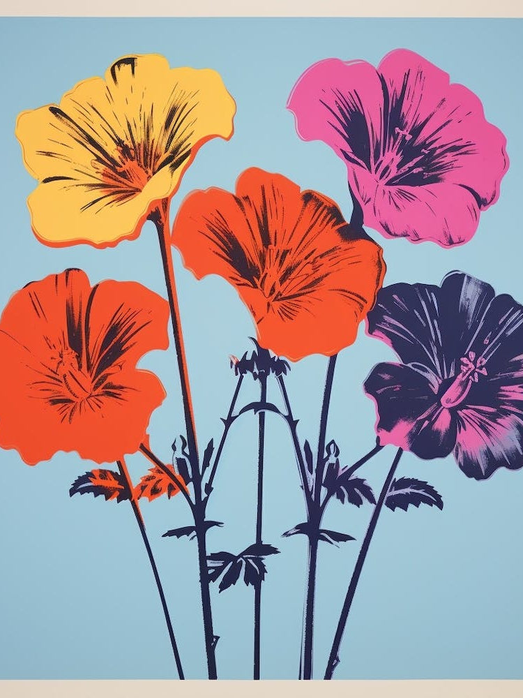 Andy Warhol Style Pop Art Flowers Florals 6 Square