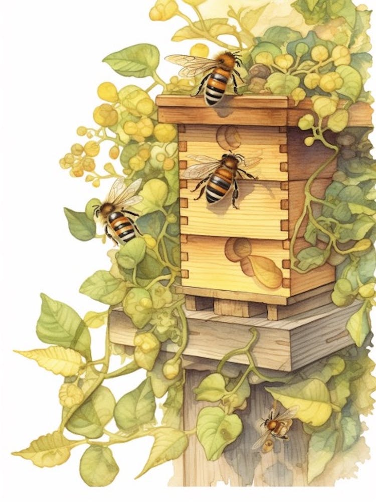 Orchard Mason Bee Beehive Watercolour Illustration 4