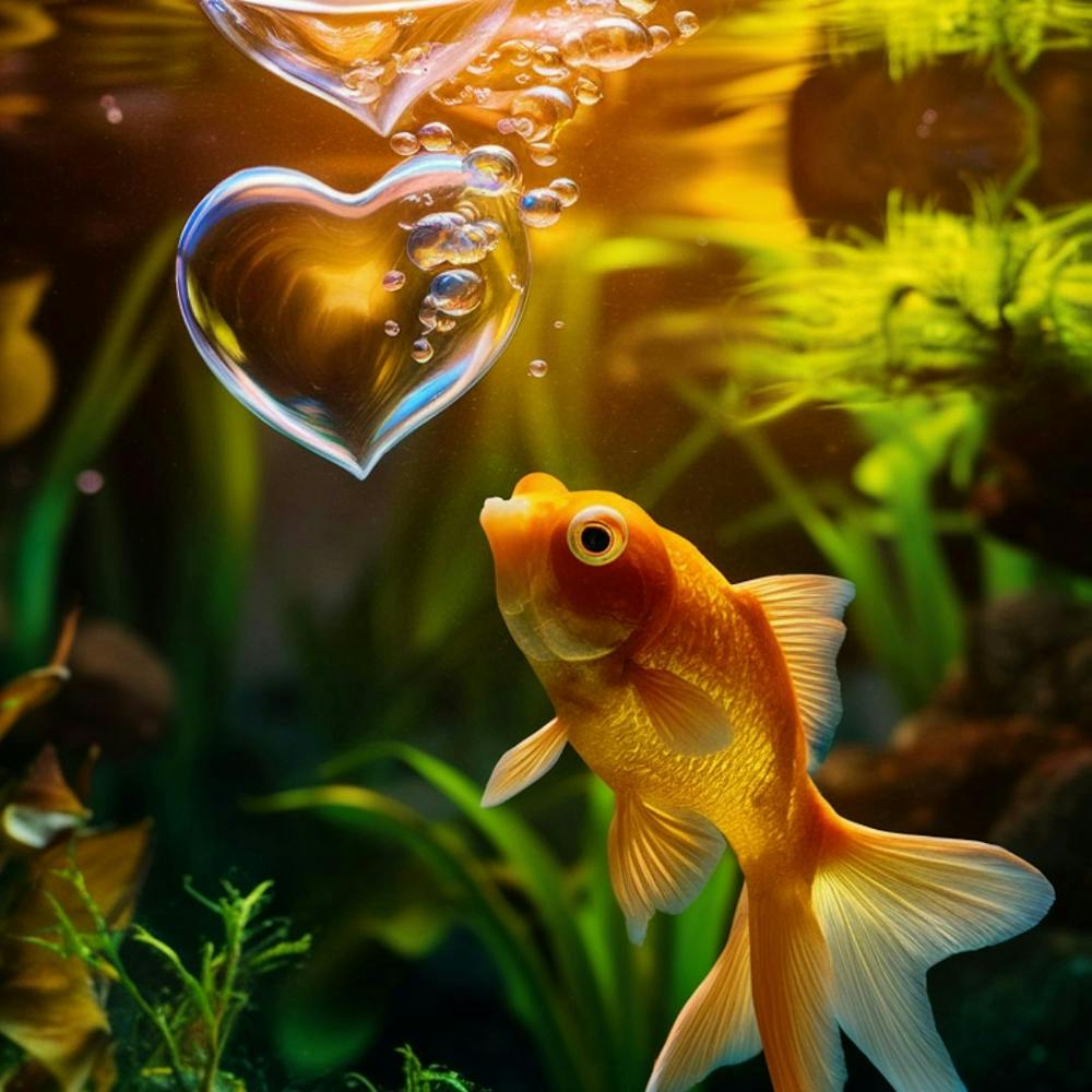 Goldfish In Water With Bubbles