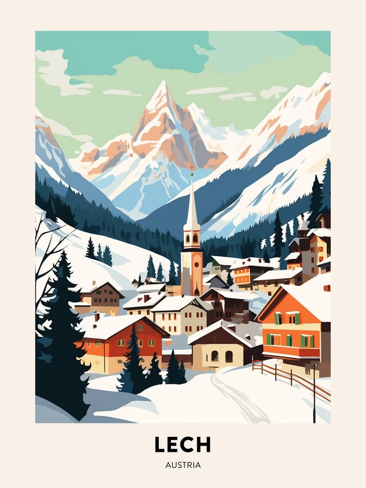 Vintage Winter Travel Poster Lech Austria 1