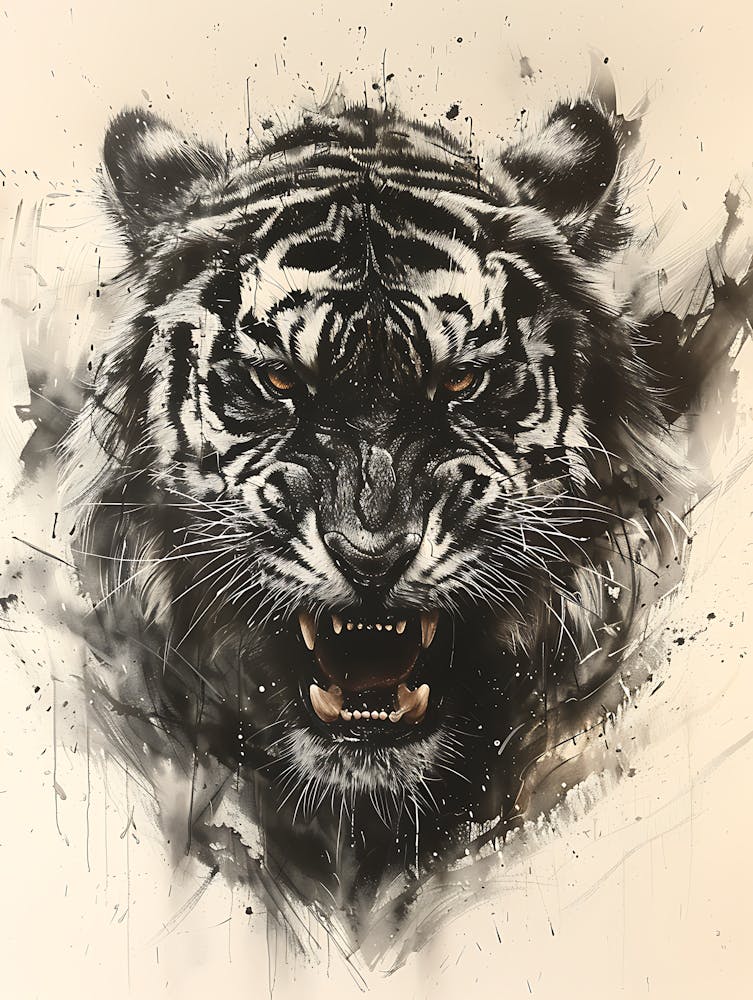 Badass Angry Tiger Ink Painting 14