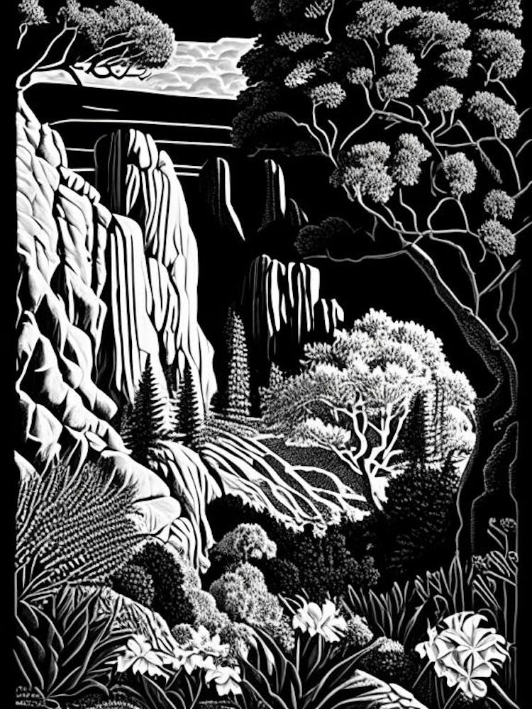 Garden Of The Gods, 1, Usa Linocut Black And White Vintage