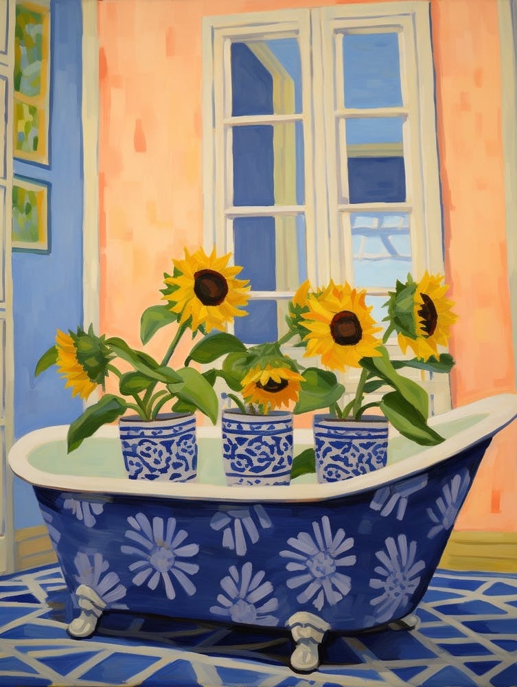 A Bathtube Full Of Sunflower In A Bathroom 1