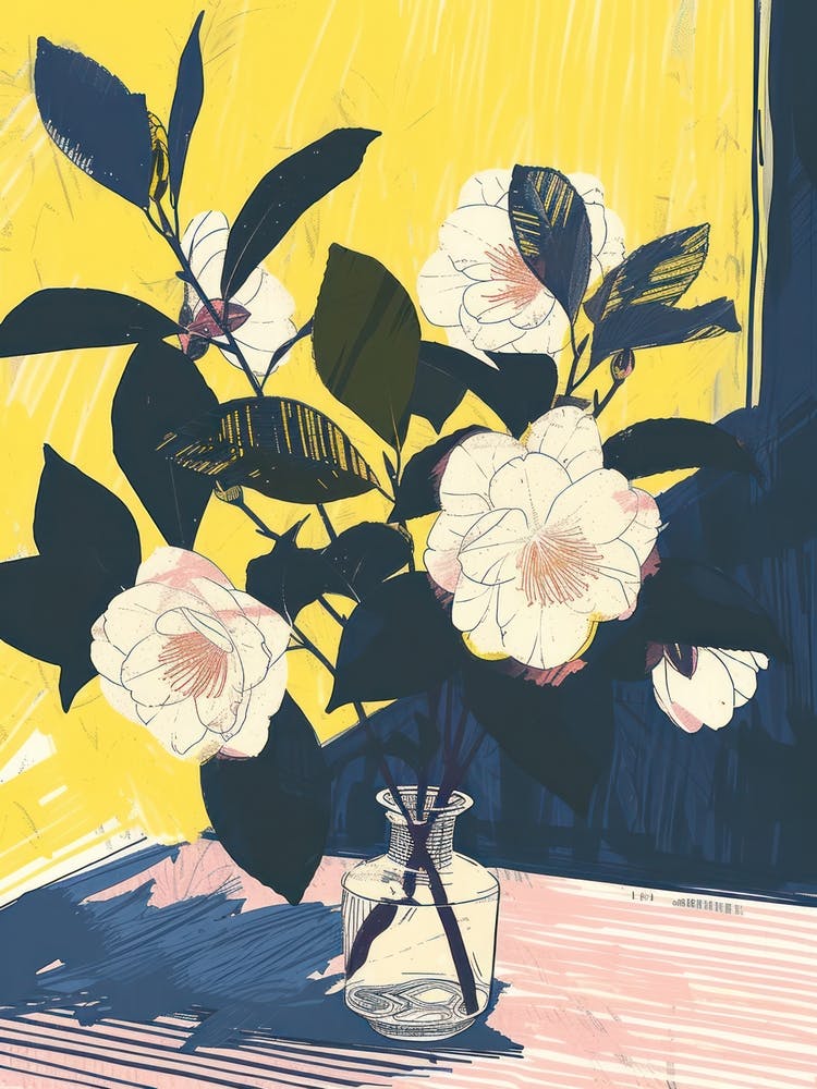 Camelia Flowers On A Table   Contemporary Illustration 3