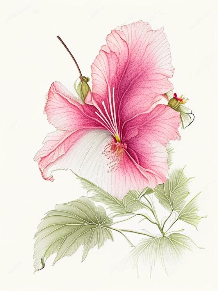 Hibiscus Floral Quentin Blake Inspired Illustration 1 Flower