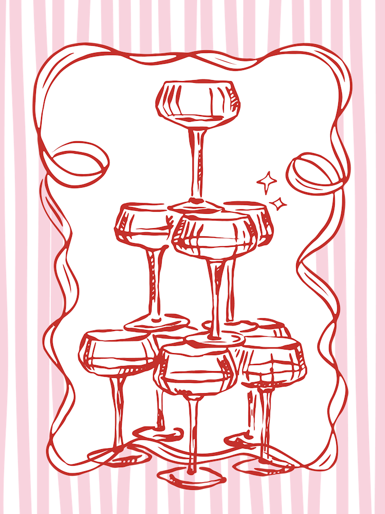 Cocktail Glass Pyramid against soft pink stripped background