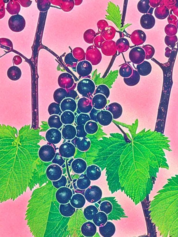 Black Currant Risograph Retro Poster Fruit