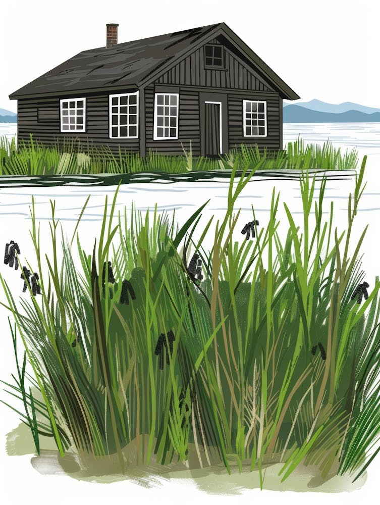 Illustration Eines Hauses Am See
