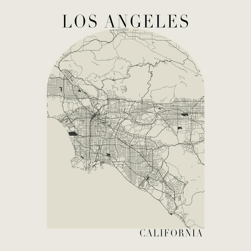 Los Angeles California Boho Minimal Arch Full Beige Color Street Map 1