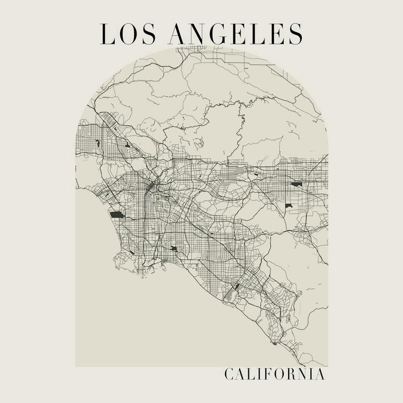 Los Angeles California Boho Minimal Arch Full Beige Color Street Map 1