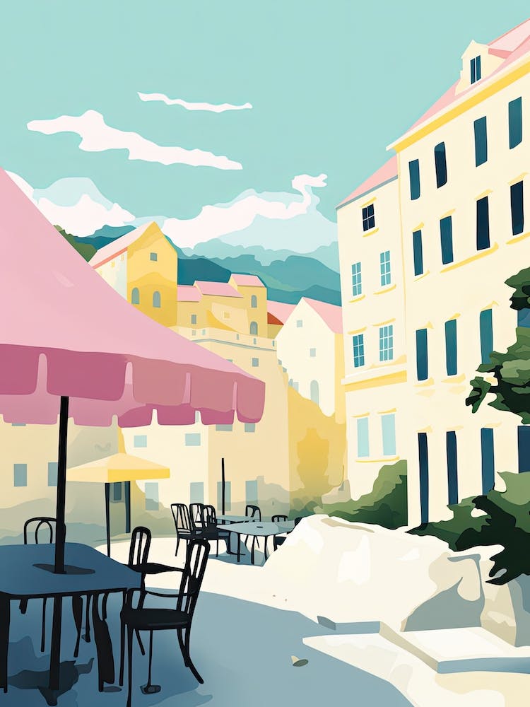 Dubrovnik, Croatia, Flat Pastels Tones Illustration 1