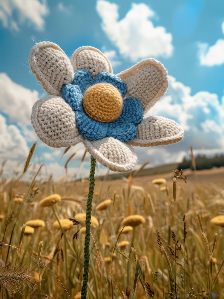 Blue Daisy Knitted In Crochet 1