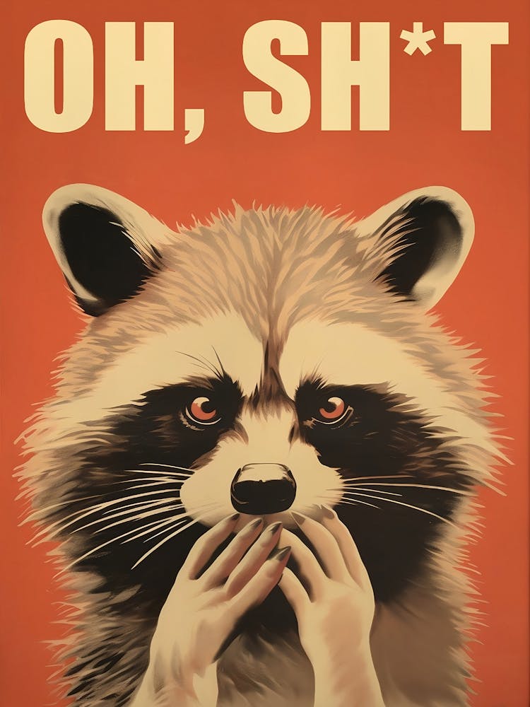 Oh Sh T Print Red Bathroom Wall Art Funny Restroom Art Toilet Print Raccoon Funny Print Retro Bathroom Decor Rude Print Funny Animal
