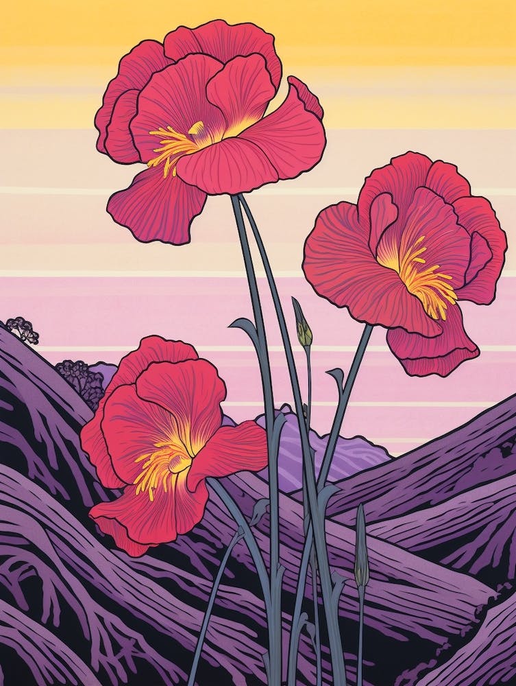 Pink Tulips Mountain Landscape 2