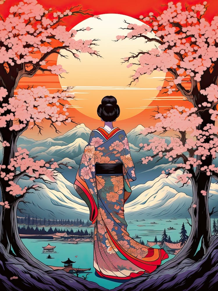Geisha Ukiyo E Landscape  2