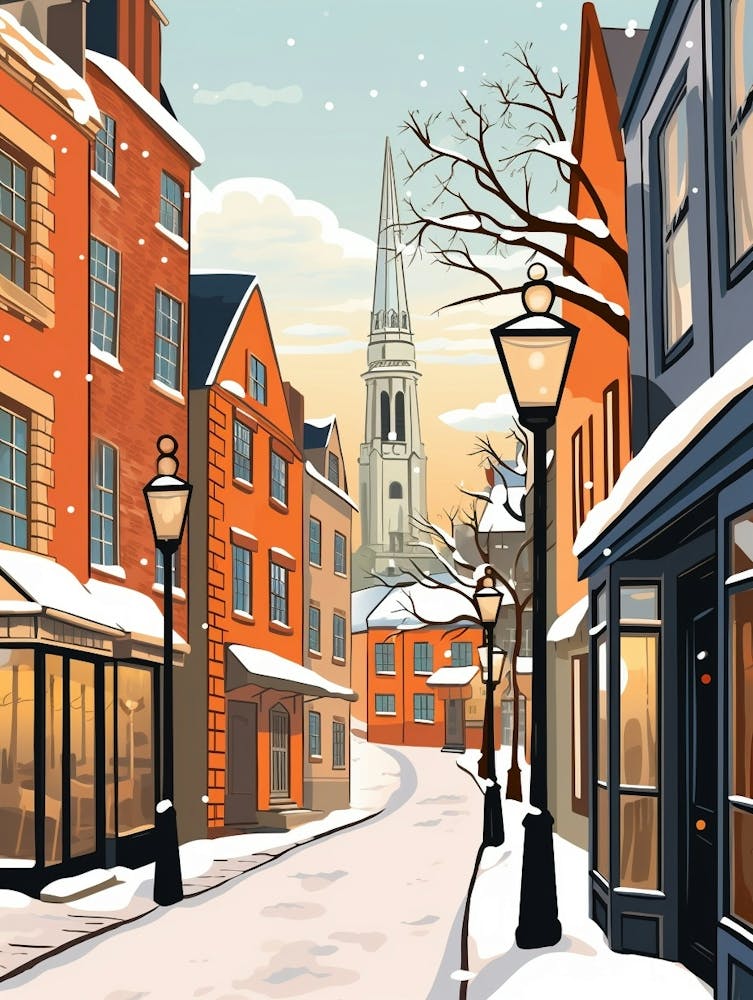 Vintage Winter Travel Illustration York United Kingdom 2