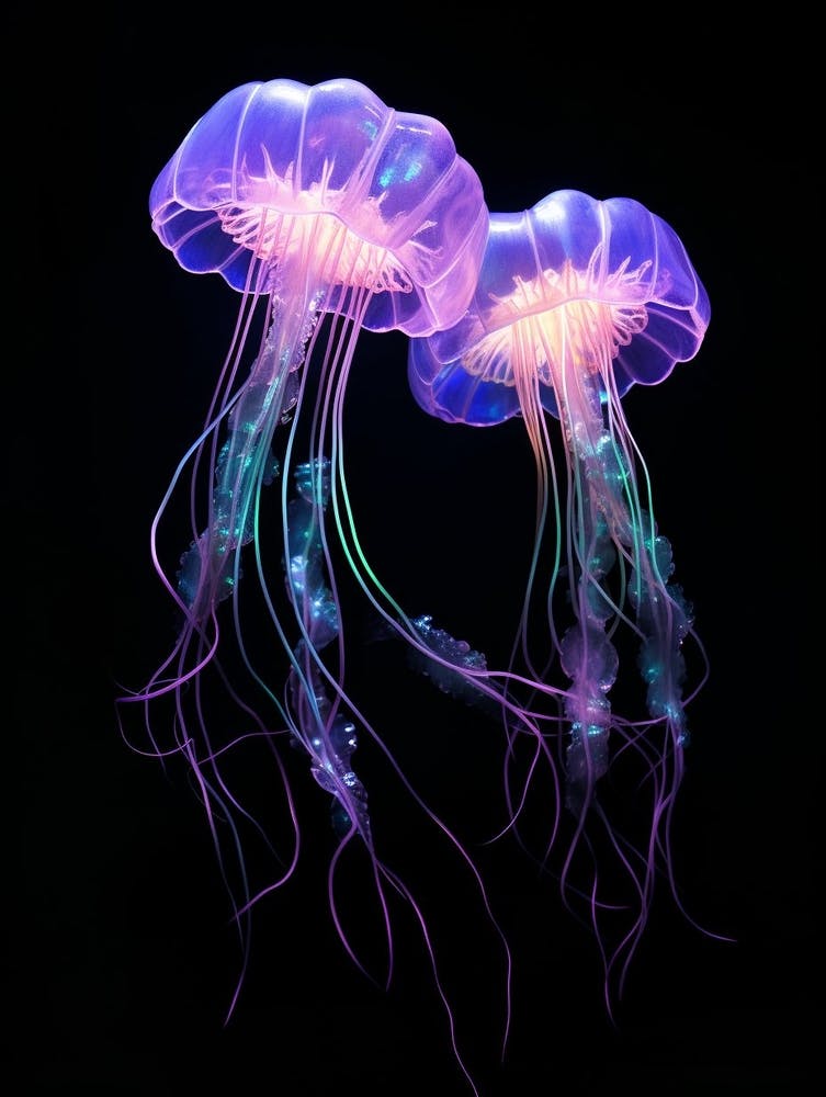 Mauve Stinger Jellyfish Neon Illustration 2