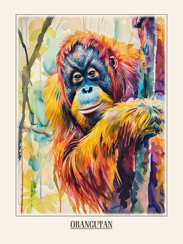 Orangutan Colourful Watercolour 2 Poster