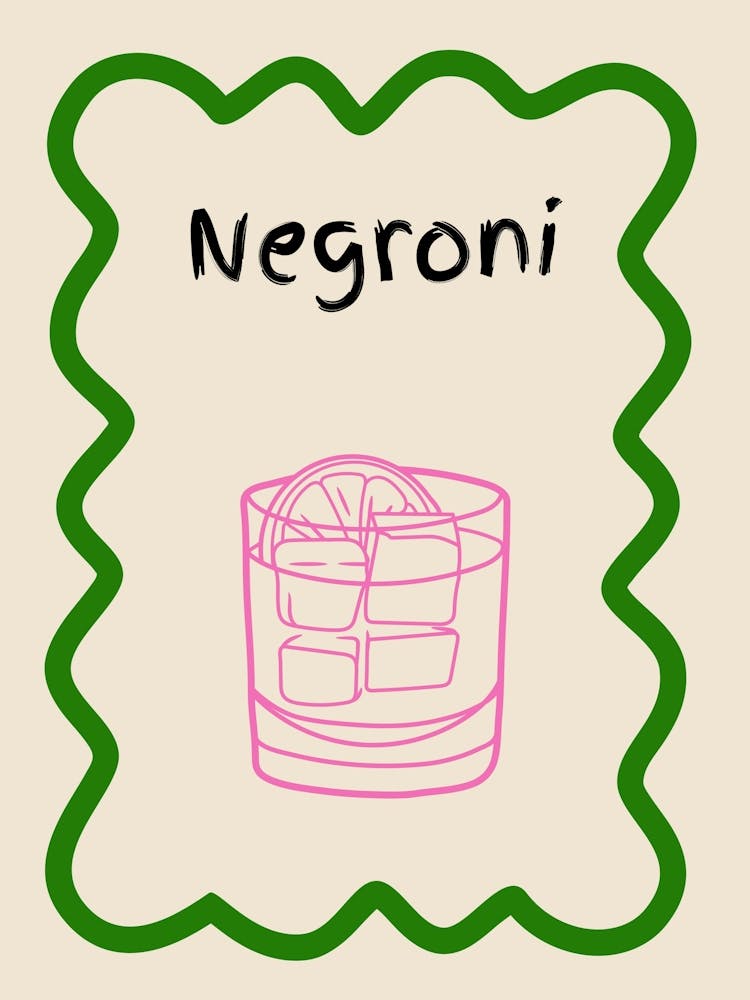 Negroni Doodle Poster Green & Pink