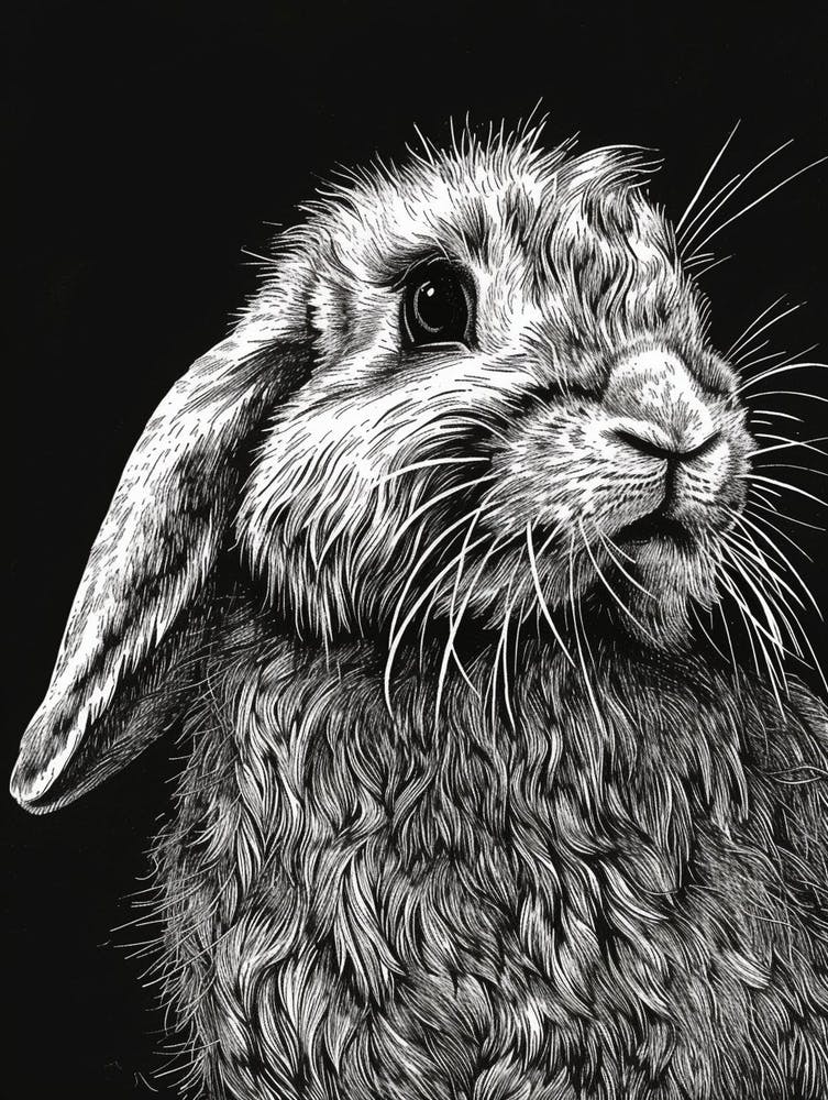American Fuzzy Lop Blockprint Rabbit Illustration 3