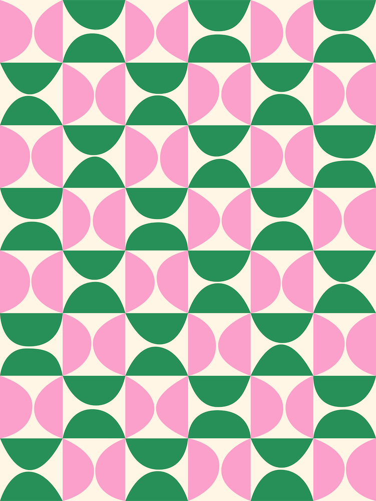 Mid-Century Geometrisches Muster in Grün und Rosa