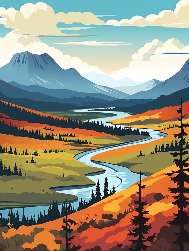 Kungsleden Sweden 1 Vintage Travel Illustration