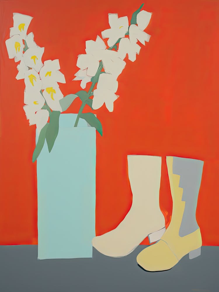 A Painting Of Cowboy Boots With Snapdragon Flowers, Pop Art Style 1
