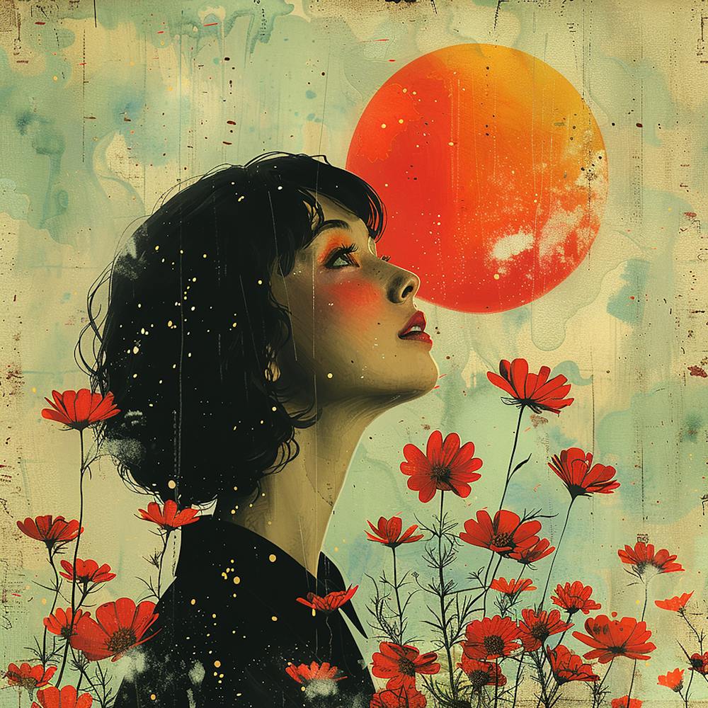Girl In Red Flowers - city wall art, colorful wall art, home decor, minimal art, modern wall art, wall art, wall decoration, wall print colourful wall art, decor wall art, digital art, digital art download, interior wall art, downloadable art, eclectic wall, fantasy wall art, home decoration, home decor wall, printable art, printable wall art, wall art prints, artistic expression, contemporary, modern art print,