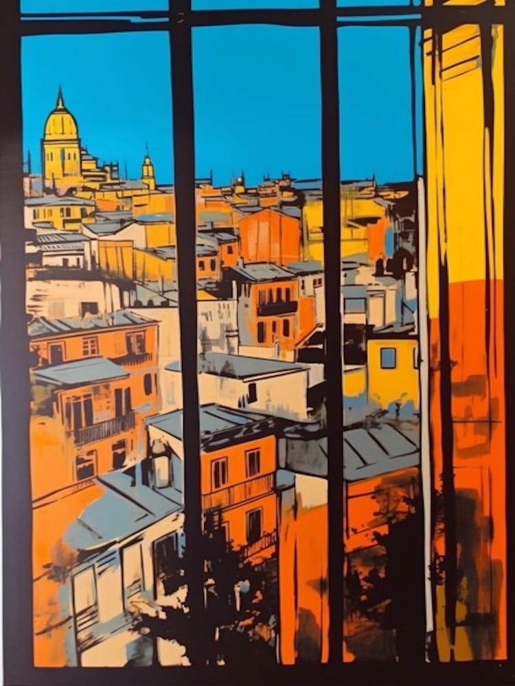 A Window View Of Barcelona In The Style Of Pop Art 2