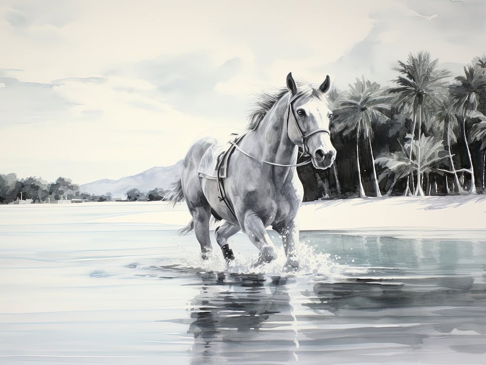 A Horse Oil Painting In Bora Bora French, Polynesia, Landscape 3