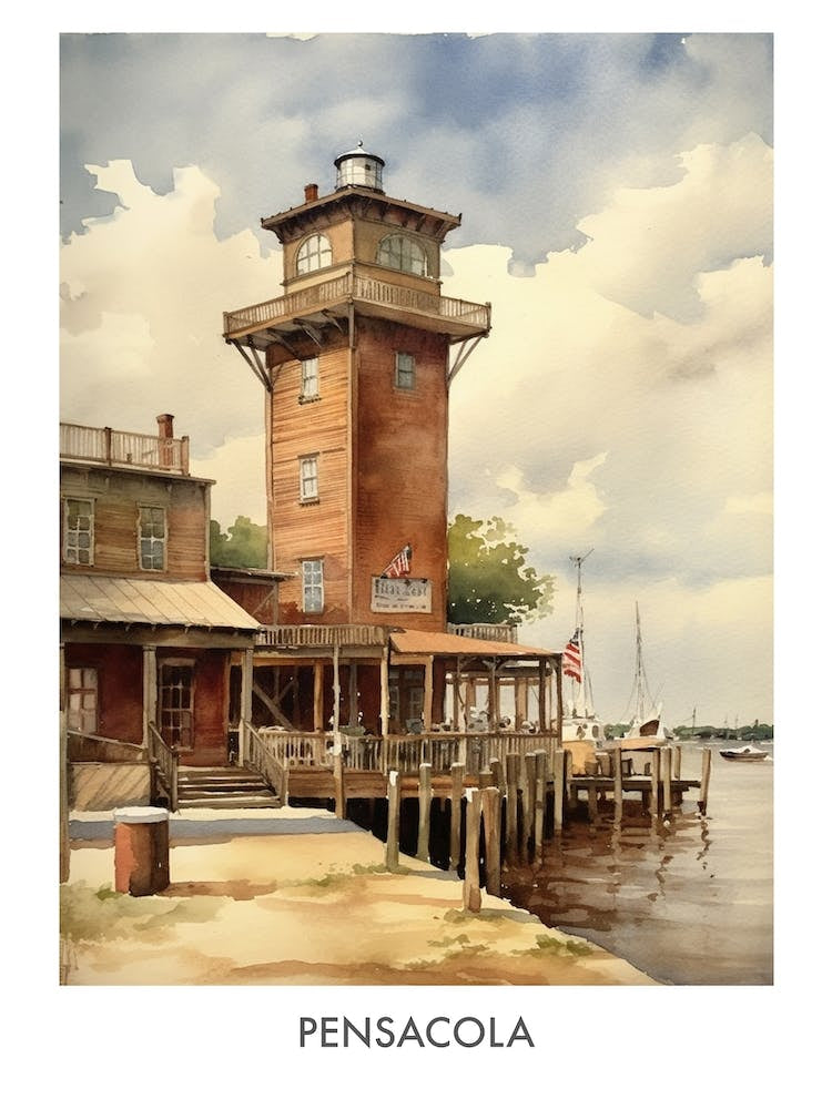 Pensacola Watercolor 2travel Poster