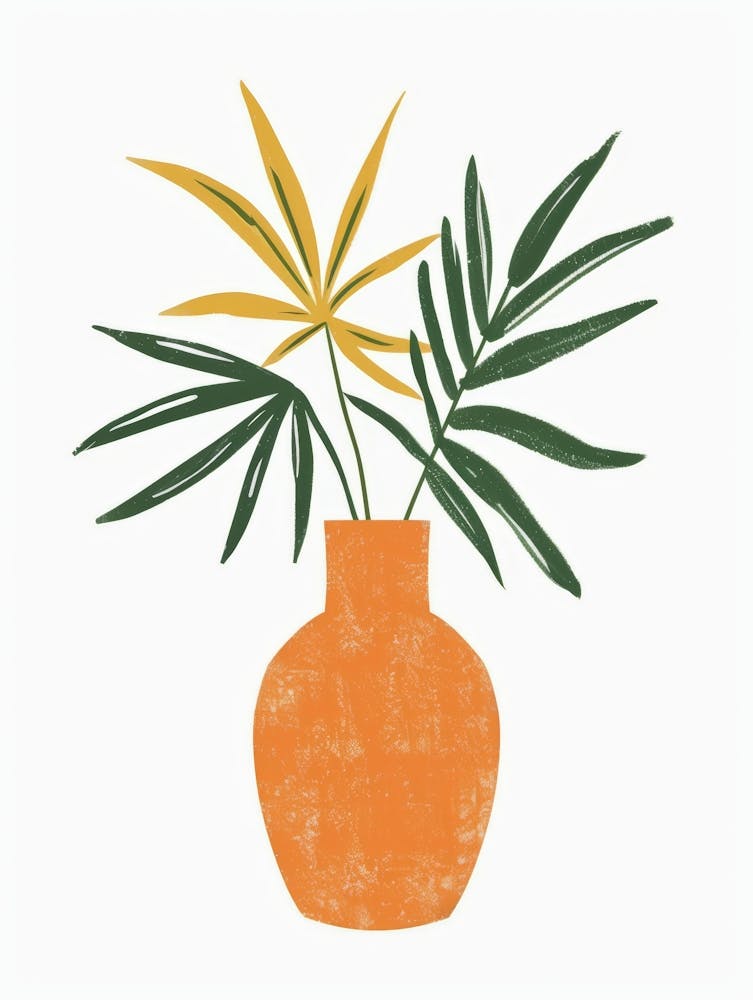 Orange Vase With Leaves 1