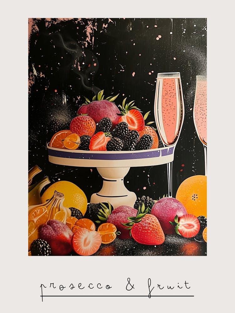 Prosecco & Fruit Art Deco 2 Poster