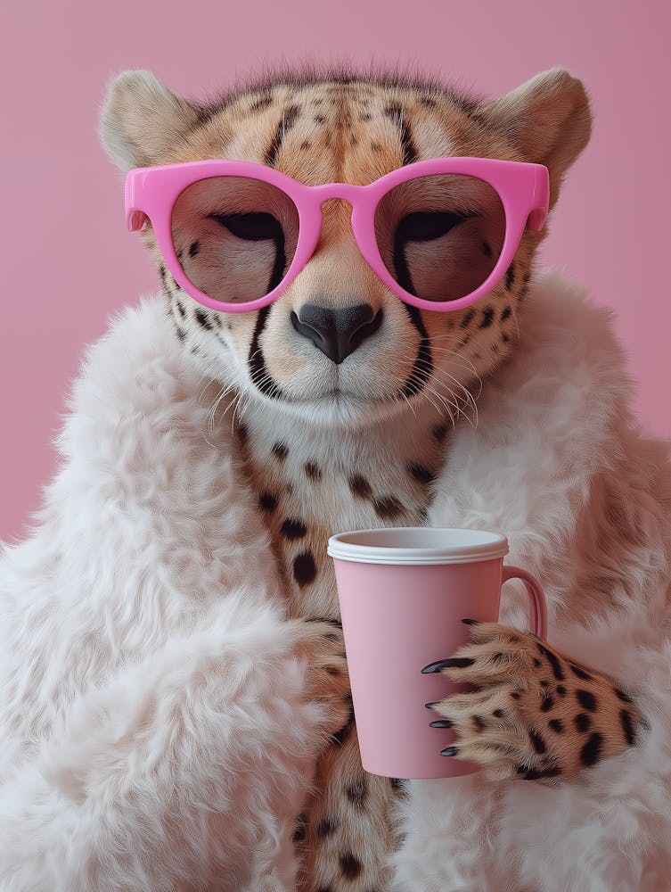 Cheetah Coffee Wall With Pink Sunglasses