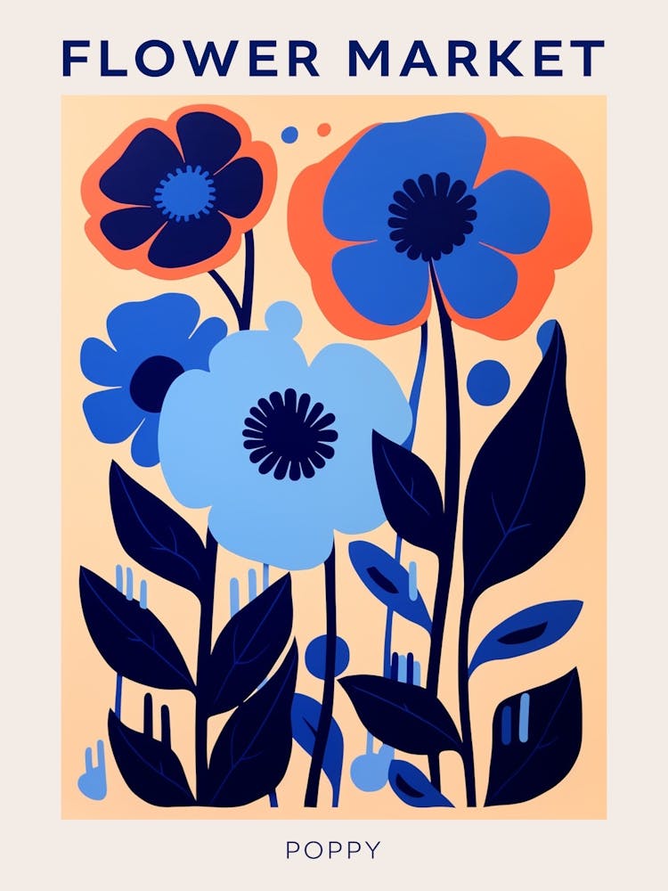 Blue Flower Market Poster Poppy 3