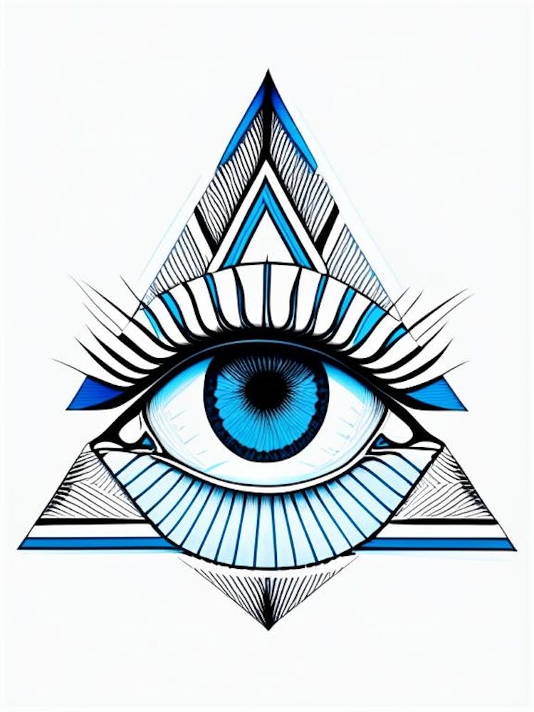 Geometric Eye, Symbol, Third Eye Blue & White 1