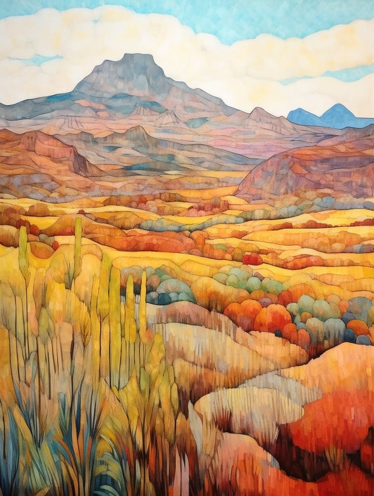 Autumn National Park Painting Teide National Park Spain 1