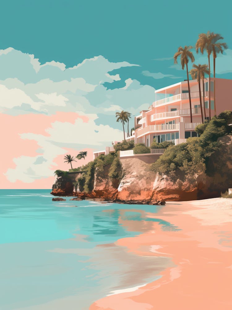 Art Horseshoe Bay Beach Bermuda Mediterranean Style Illustration 1